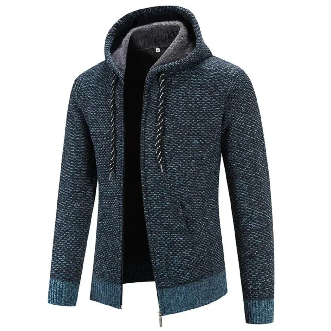 Blaue Strickjacke mit Reißverschluss – Fleecegefütterte, warme Winterjacke