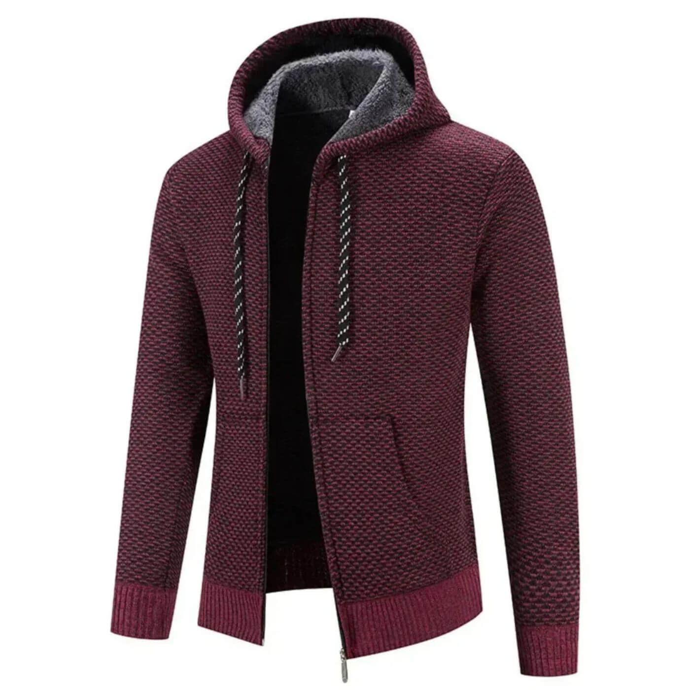 Bordeauxrote Strickjacke mit Reißverschluss – Weiches & isoliertes Winterkleid
