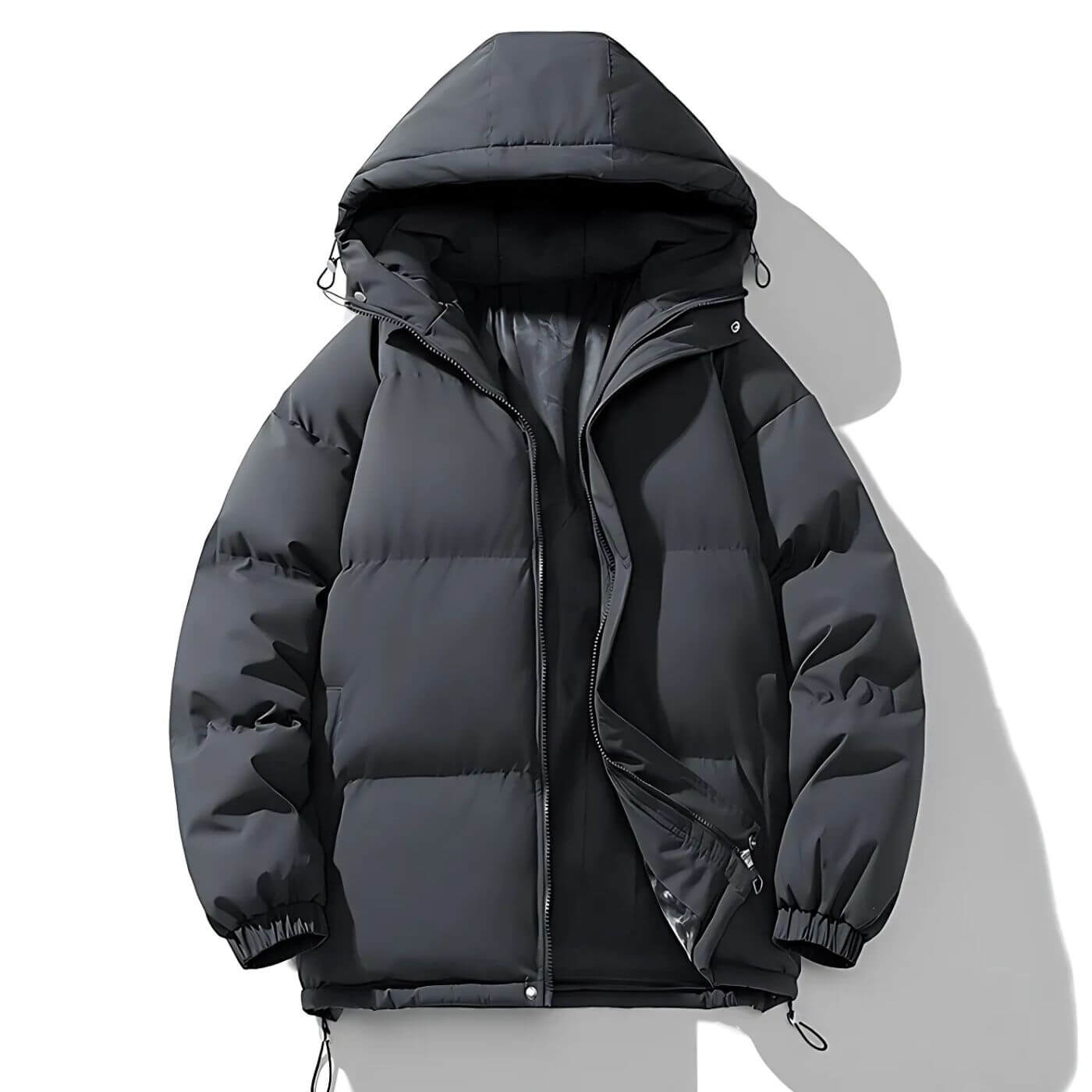 Schwarze Oversized-Daunenjacke mit Kapuze | Stilvolle, warme Winterjacke mit wind- und wasserabweisendem Design.