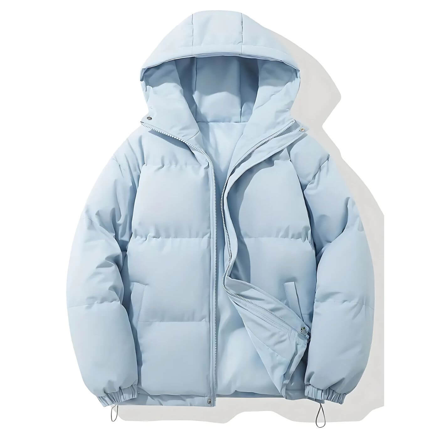 Hellblaue Daunenjacke mit Reißverschluss & Kapuze | Modischer, gesteppter Wintermantel für ultimativen Komfort und Wärme.