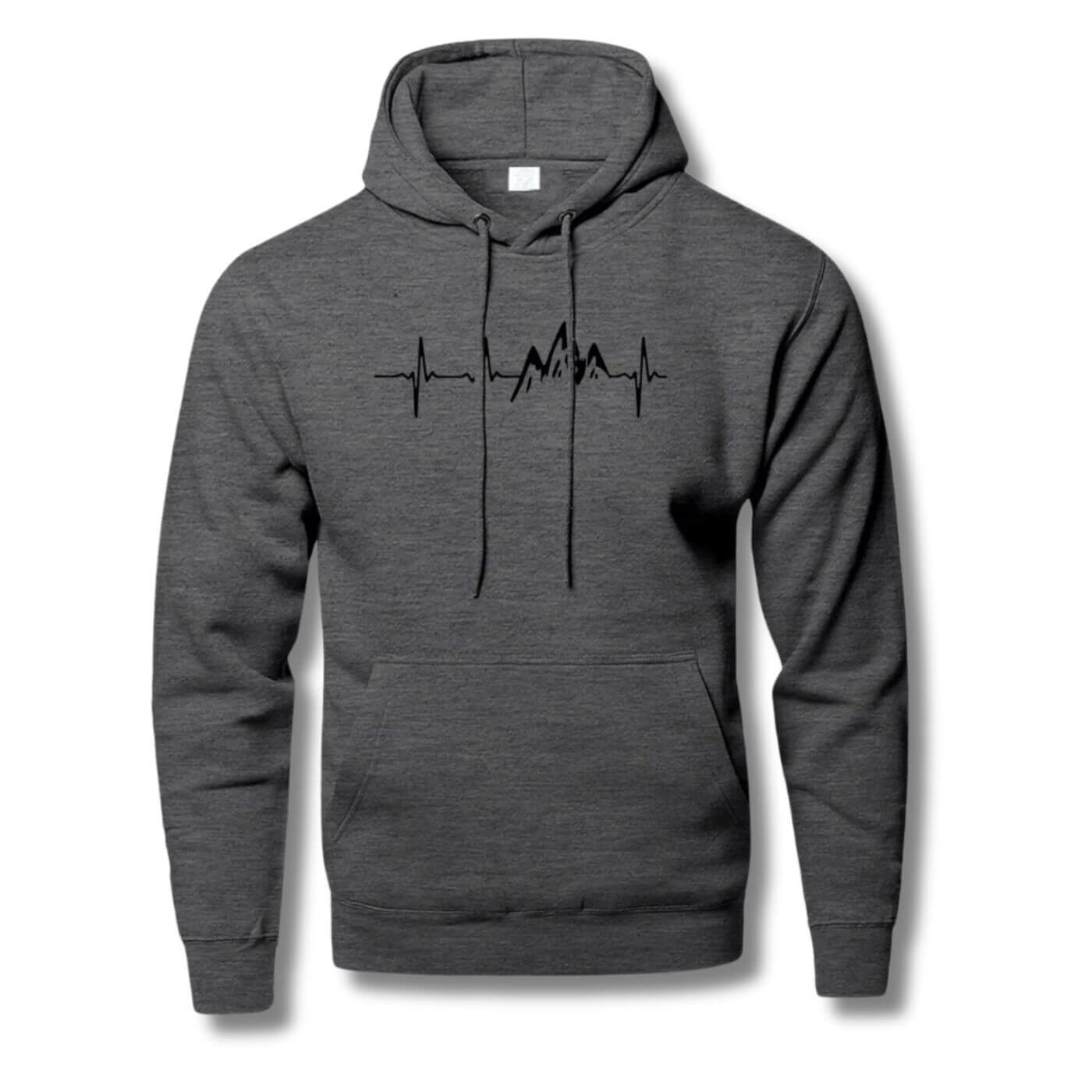 Graues Sweatshirt mit Berg-Herzschlag-Grafik, aus weichem und komfortablem Material.
