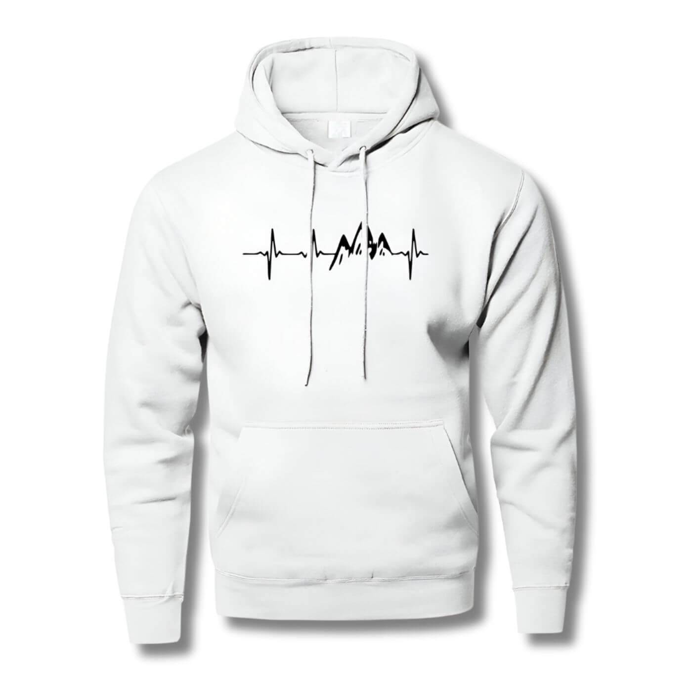 Weißes Sweatshirt mit Berg-Herzschlag-Design, minimalistischer Look