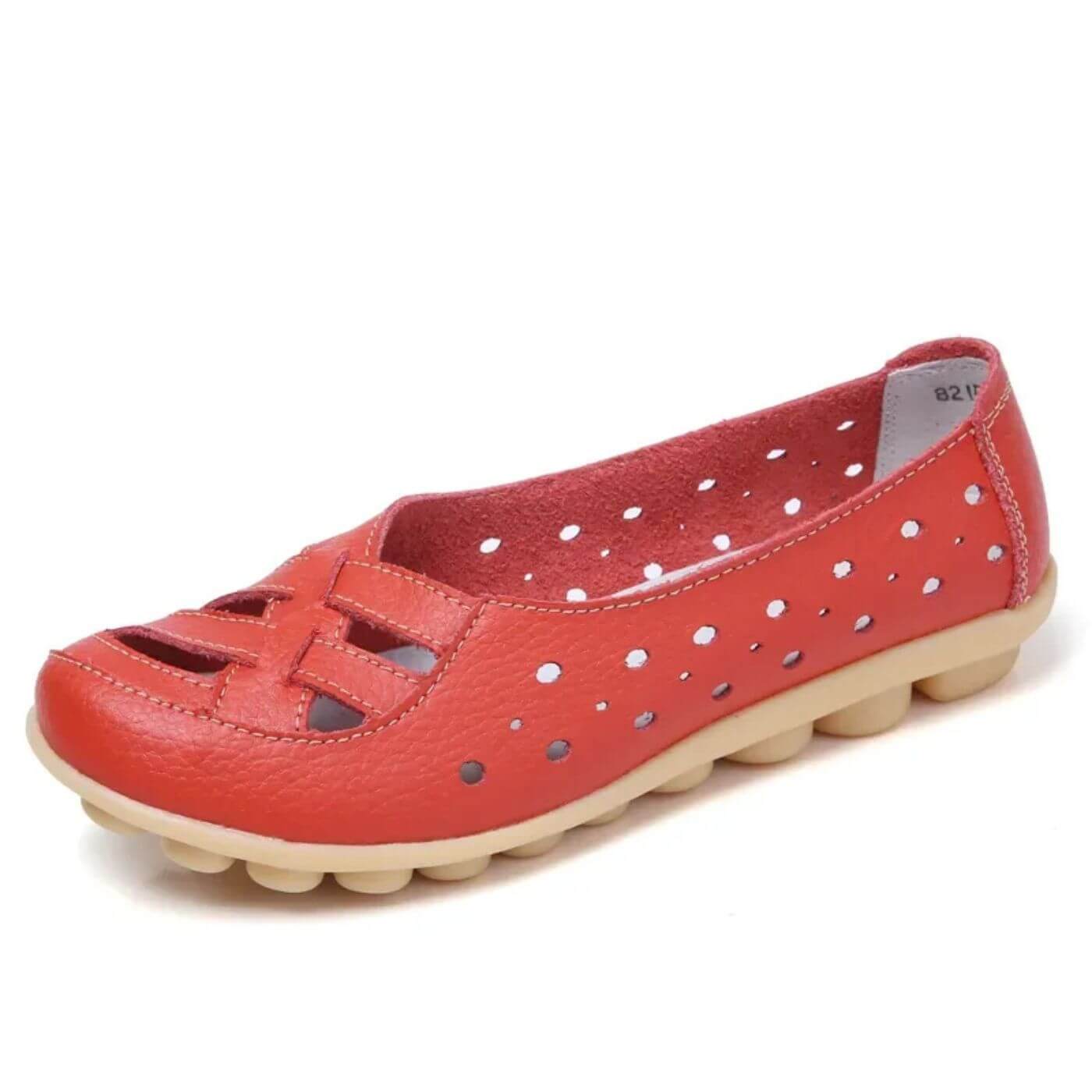 Rote Komfortschuhe für Damen mit atmungsaktivem Leder.