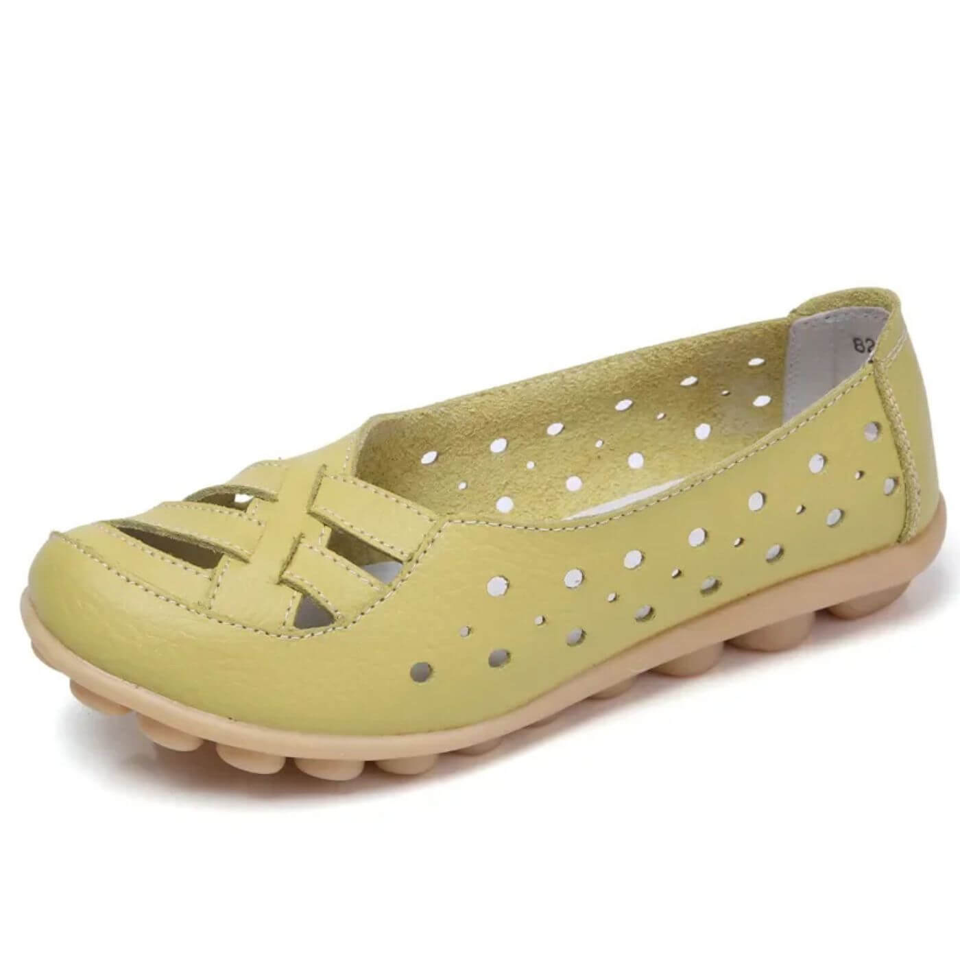 Gelbe orthopädische Ballerinas für Damen mit weicher Sohle.