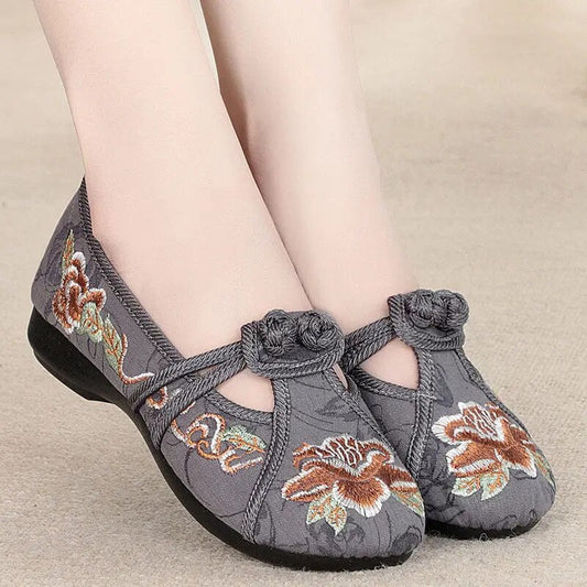 Grau Traditionell bestickte Schuhe mit Blumenmuster