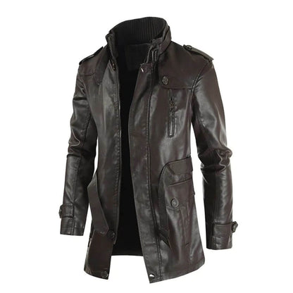 Dunkelbraune Lederjacke mit stilvollen Schulterklappen.