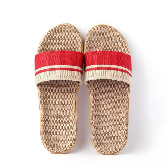 Flache Sandalen aus rotem Leinen