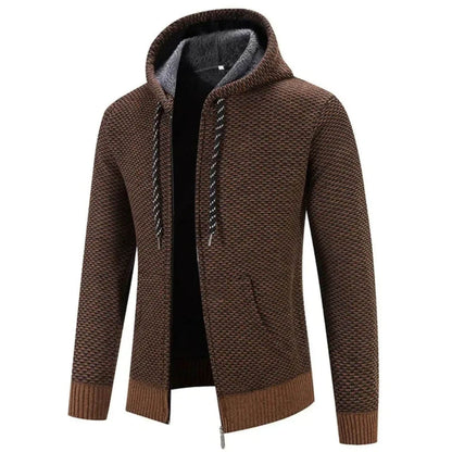 Braune Strickjacke mit Kapuze – Warme Fleecegefütterte Zip-Jacke