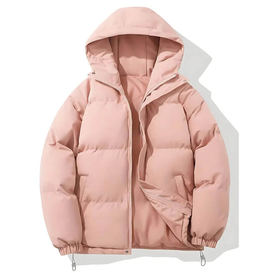 Rosa Daunenjacke mit Kapuze | Kuschelige, gefütterte Winterjacke mit abnehmbarer Kapuze und Reißverschluss.