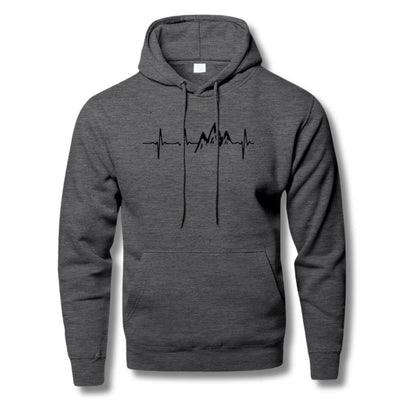 Graues Sweatshirt mit Berg-Herzschlag-Grafik, aus weichem und komfortablem Material.