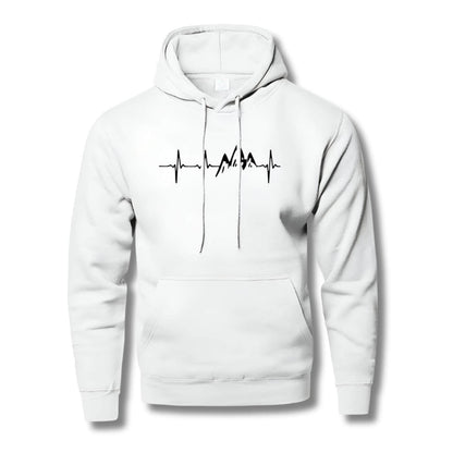 Weißes Sweatshirt mit Berg-Herzschlag-Design, minimalistischer Look